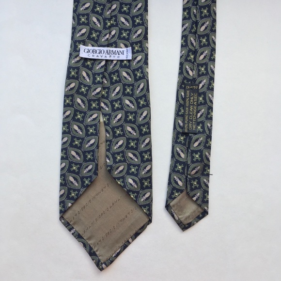 Giorgio Armani Cravatte Silk Tie Navy Green Print - Picture 3 of 3